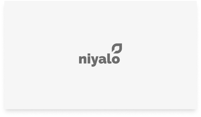 Close-up of Niyalo logo in grayscale tones.